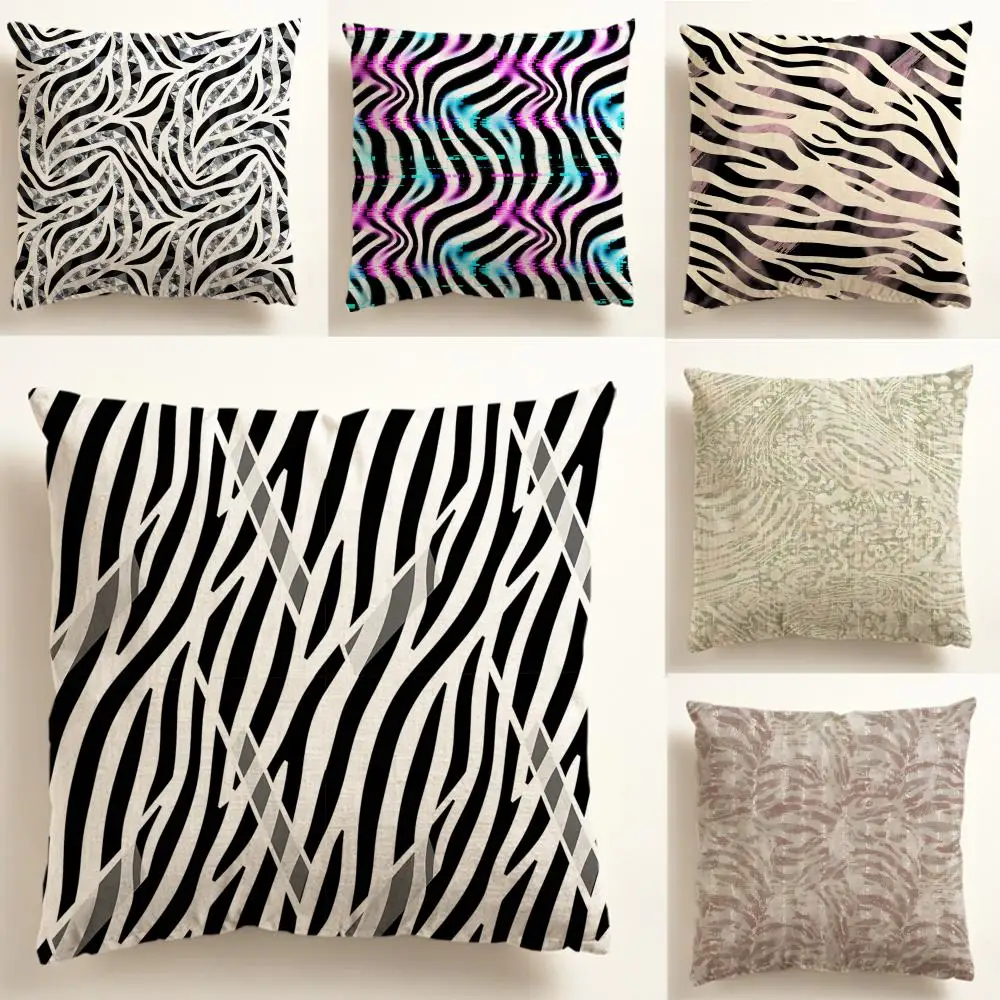 Cushion Cover Nordic Style Natural Linen Pillow Cover Durable Washable Pillowcase For Home Bedroom Sofa P-BW Zebra Stripes-image