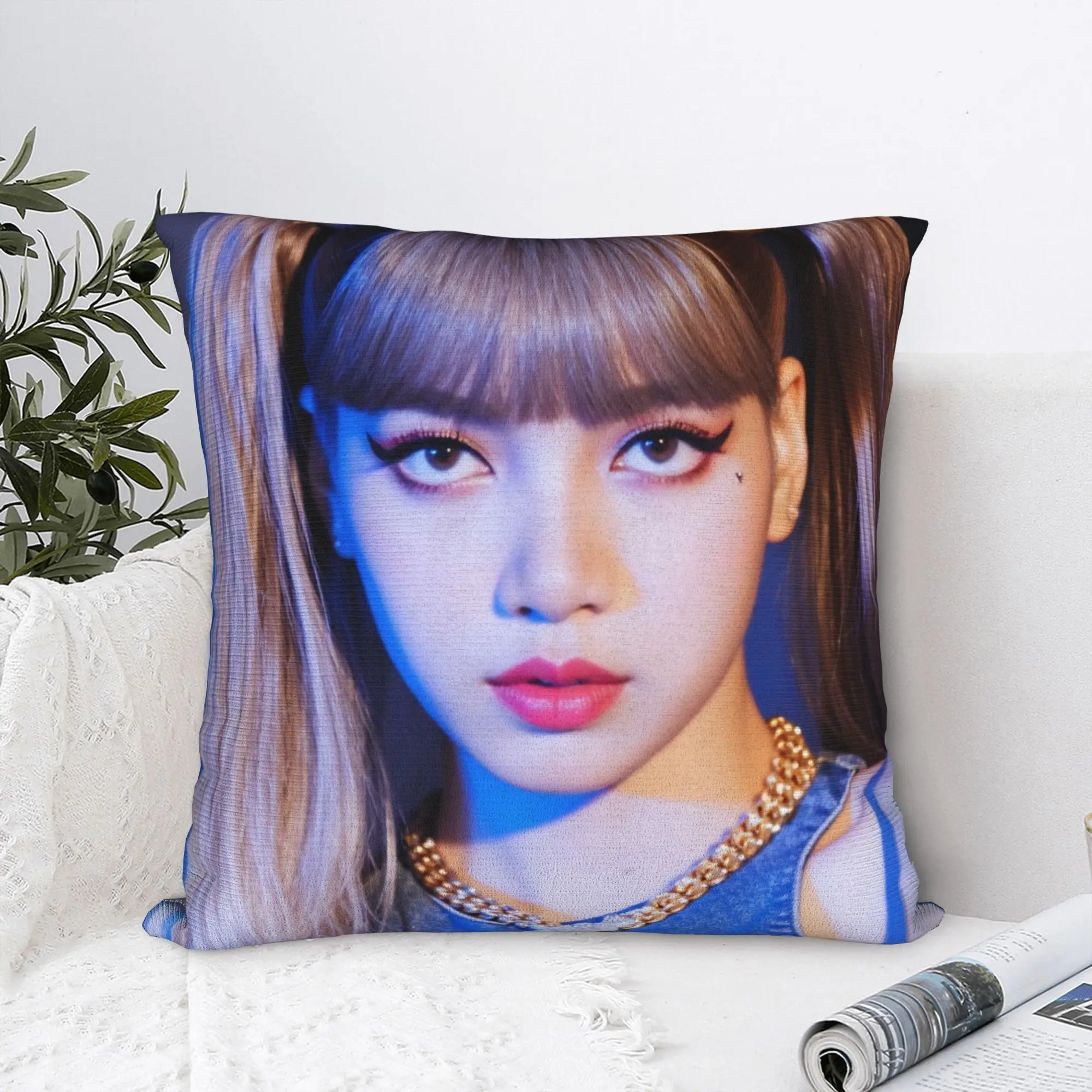 Pillow Cover Kpop Cool Girl Lisa  Retro Trendy Pillow Case For Chair Sofa Home Decor Pillowcases