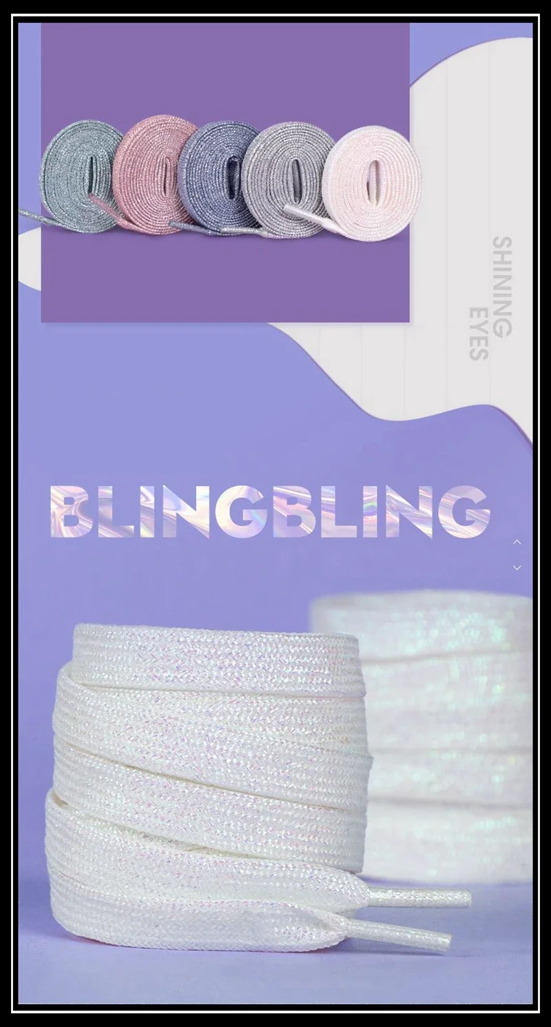 1 Paar bunte Schnürsenkel, glitzernde flache Schnürsenkel für Sneaker, doppellagig, dick und verschleißfest, für Schuhe und Stiefel. – Detail 2