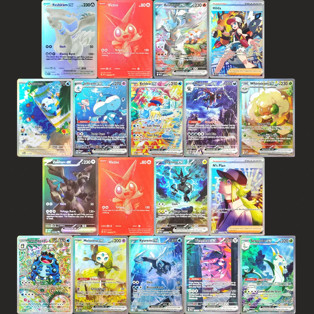 2025 DIY Proxy PTCG English SV11W SV11B Zekrom Reshiram Victini Seismitoad Hilda Ns Plan Keldeo Flash Card Hobby Collection Toy