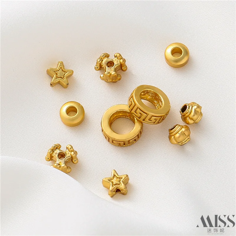 18K Sand Gold Color Retention Pumpkin Beads Star Wheel Swastika Spacer Beads for DIY Bracelet Necklace Jewelry