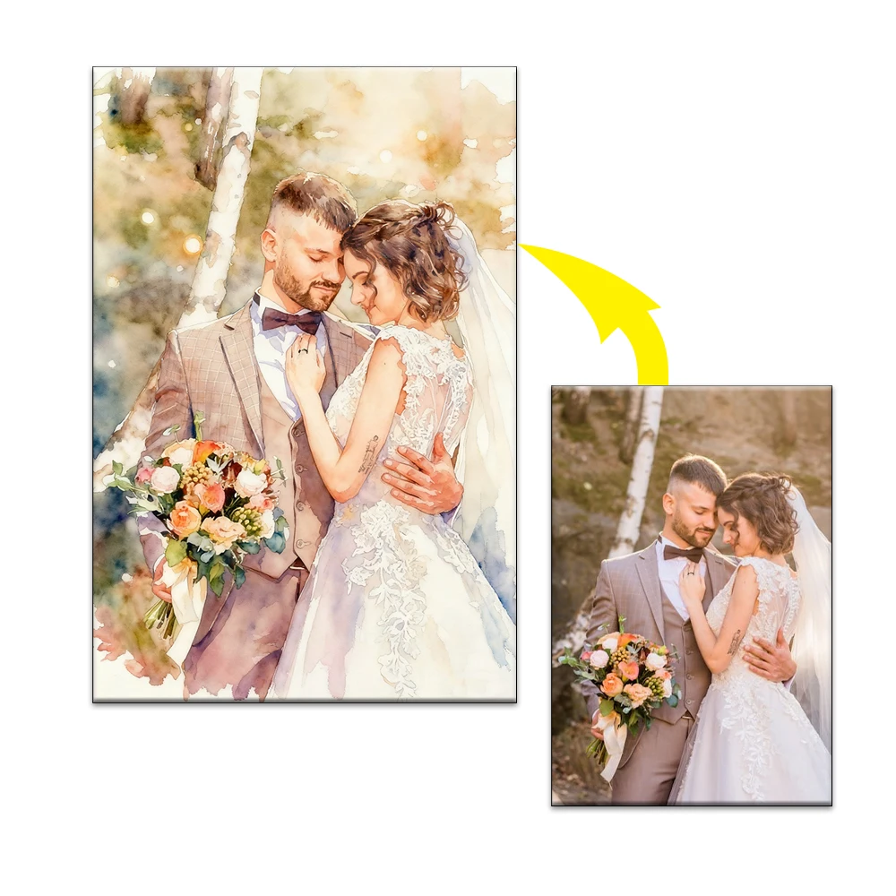 Personalisiertes Aquarell-Malerei-Poster von Foto, Paar-Gedenkgeschenk, Kunstdruck, Hochzeit, Haustier, Leinwand, Malerei, Wandbild, Dekor