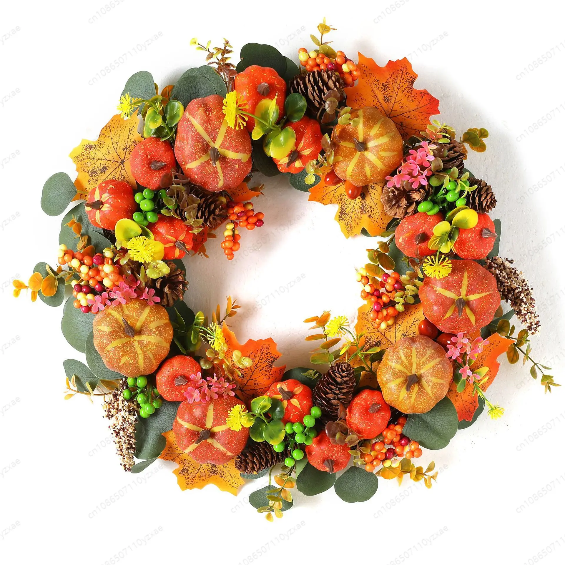 フォーム製のパンプキンリース、模造野菜ナッツ、秋の雰囲気に満ちています