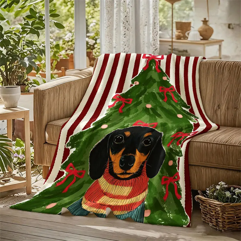 Christmas Dachshund Flannel Blanket Perfect for Sofa Office Bed Travel Sleep Read Relax Camping Four Season Use