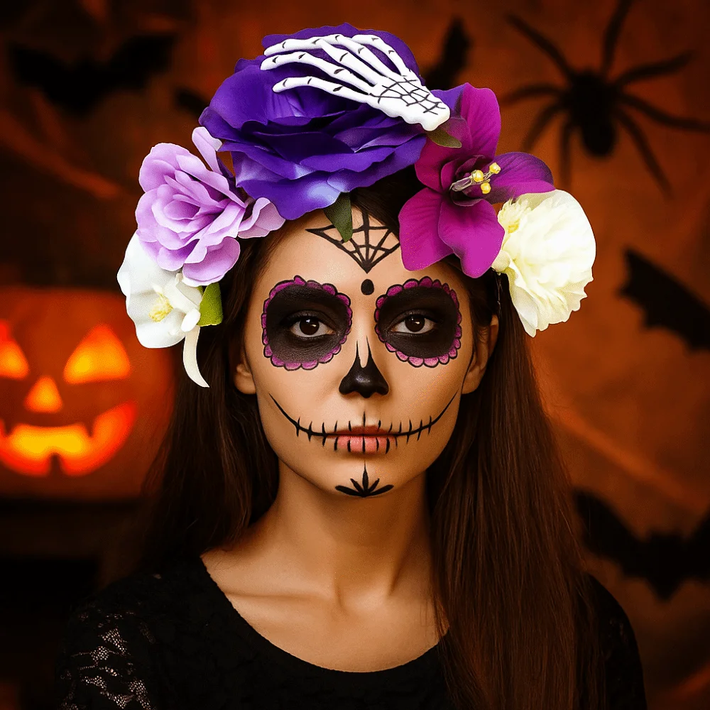 Plastic Halloween Headband Skull Ghost Claw Rose Flower Crown Multicolor Halloween Costume Floral Hair Hoop