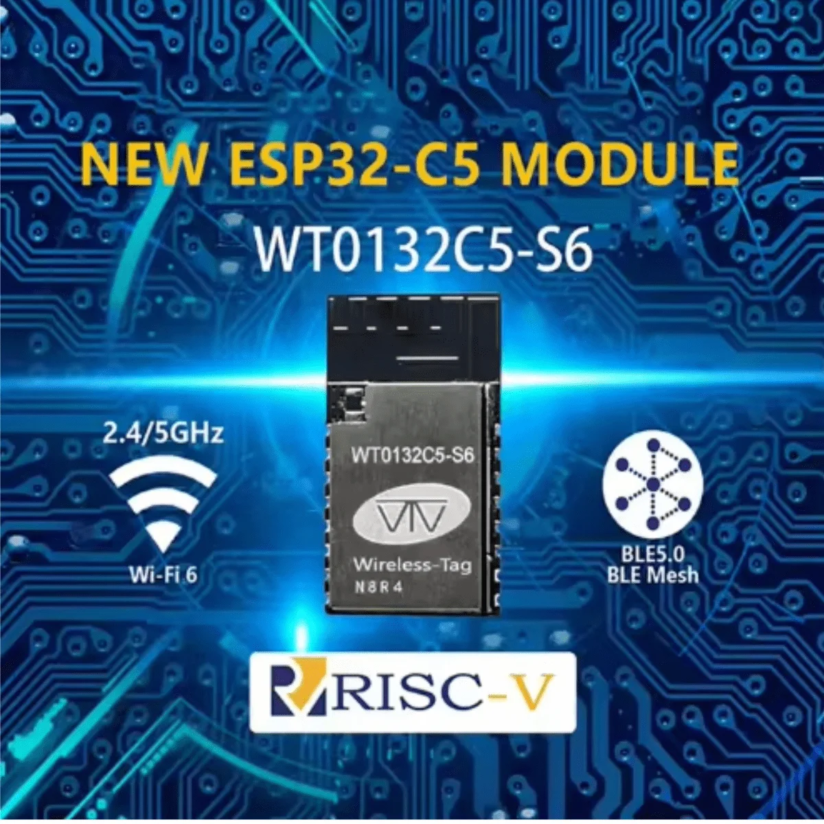 ESP32-C5-N8R4 2.4G/5G デュアルバンド Wi-Fi 6 モジュール WT0132C5-S6 (Espressif ESP32 C5チップ搭載) Zigbeeゲートウェイ/ESP32ボード用