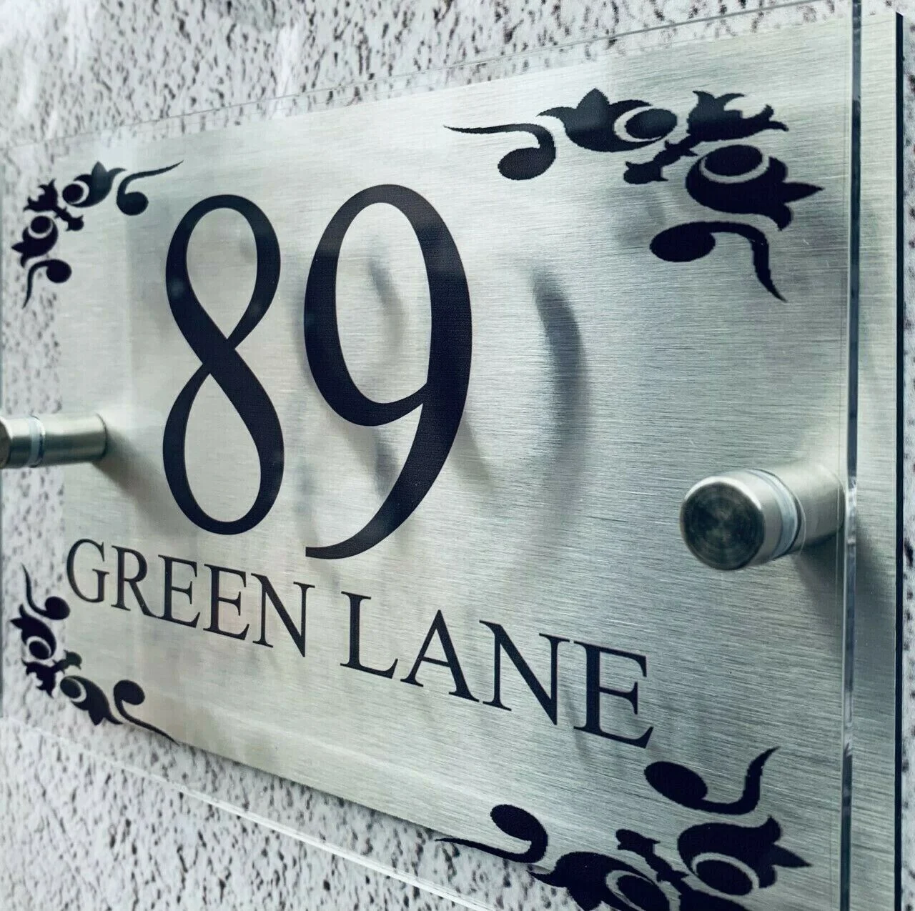 House Number Plate Customized Acrylic Door Number Signs Street Name Plaque with Pretty Designs on Each Corners