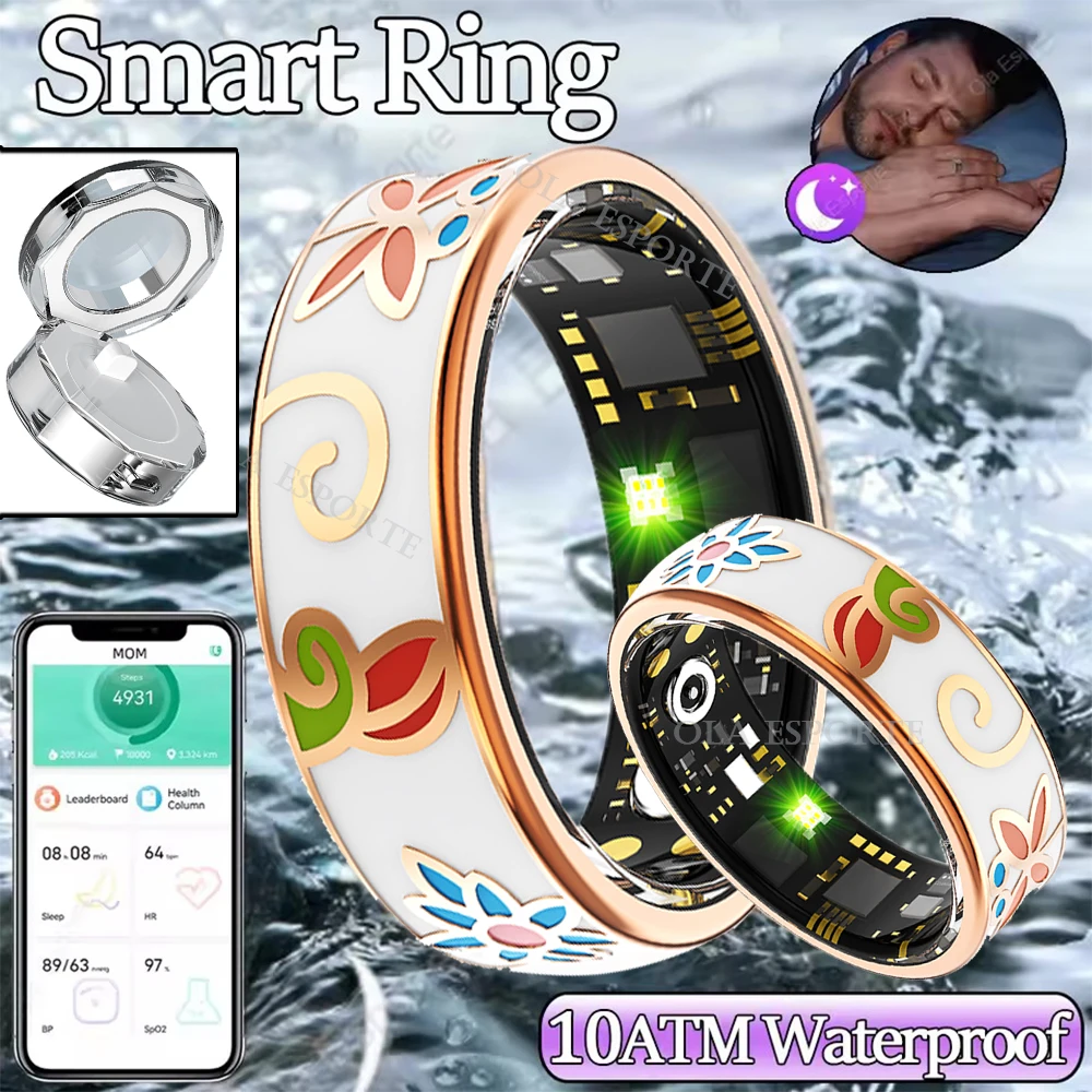 

New Color Enamels Smart Ring Women Men Blood Oxygen Heart Rate Monitoring Ring Men 10ATM Waterproof Sports Fitness Tracker Ring