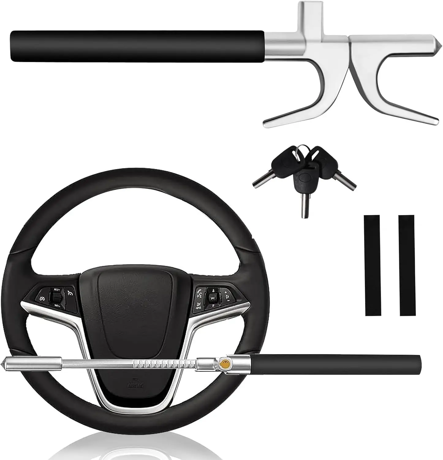 Steering Wheel Lock with Adjustable Features,Suitable for All Cars | Ideal Gift,Easy to Use,Adjustable Fit,Bonus Safety Hammer，Comprehensive Security