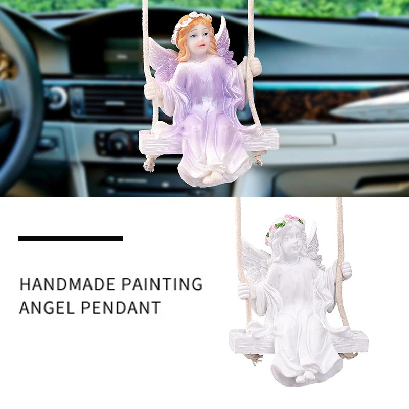 4 Colors Hand-Painted Swing Angel Pendants Auto Rearview Mirror Girl Decorations Car Ornaments Birthday Gift Couple Accessories