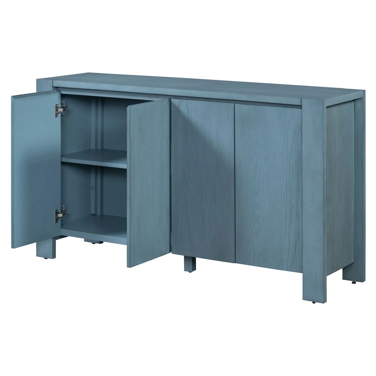 TREXM Aparador retro de 4 puertas con acabado desgastado y estantes ajustables para comedor, cocina y salón (azul marino)