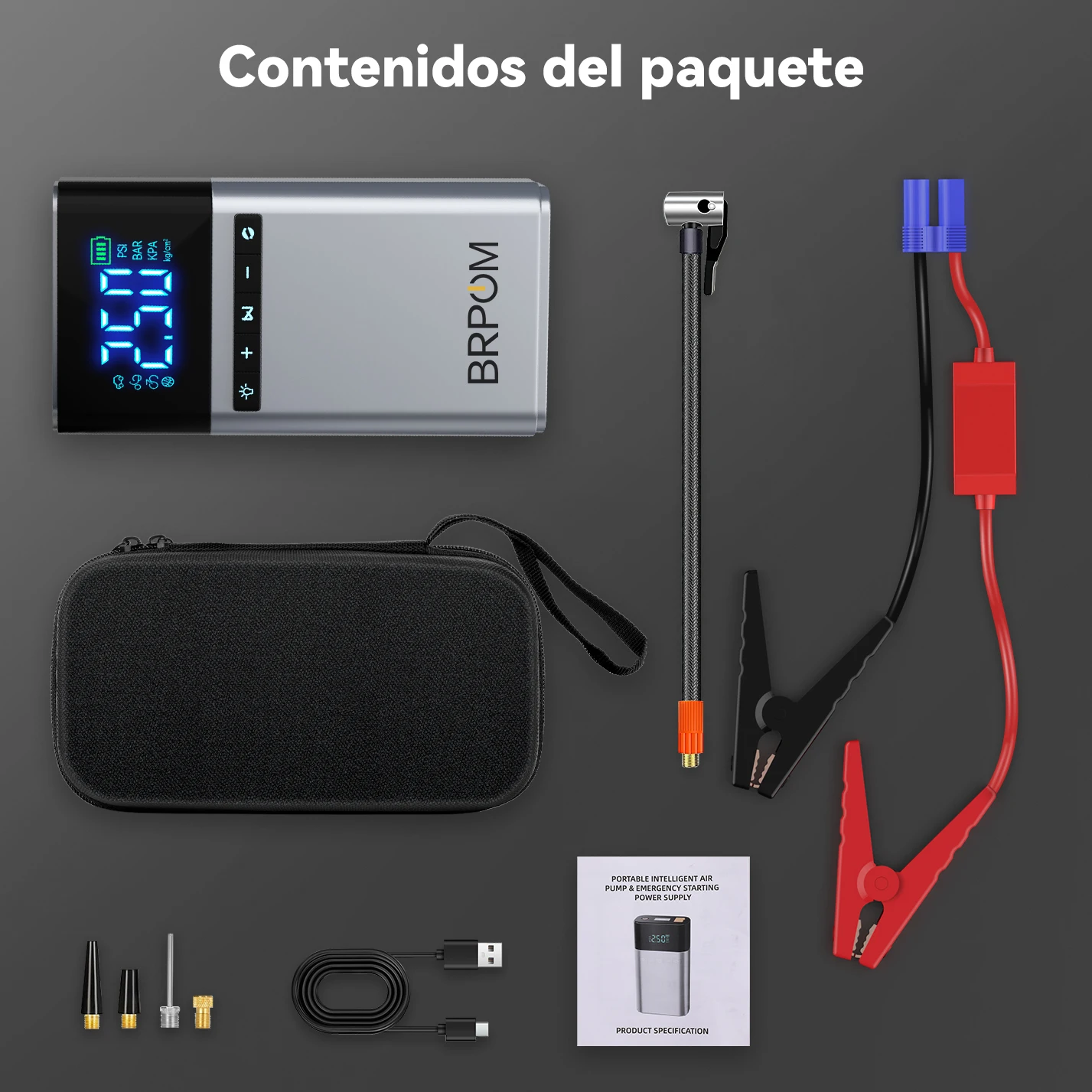 Pompa d'aria per avviamento di emergenza per auto 4 in 1 Compressore d'aria portatile Booster batteria con borsa EVA leggera a LED Power Bank per auto 12V