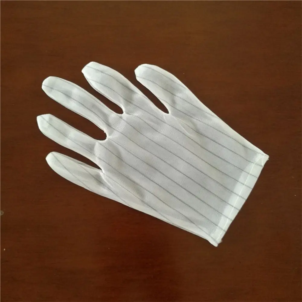 White Anti-static Gloves Sulfur Free Double Sided Stripes Working Gloves Non-slip Thin Safety Work Gloves Electronics Factory