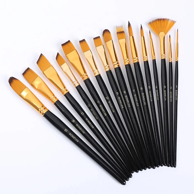 15 Pcs set Art Supplies Paint Brush Set With Black Box For Gouache Watercolor Oil Painting Acrylic Brush Drawing Nylon Hair