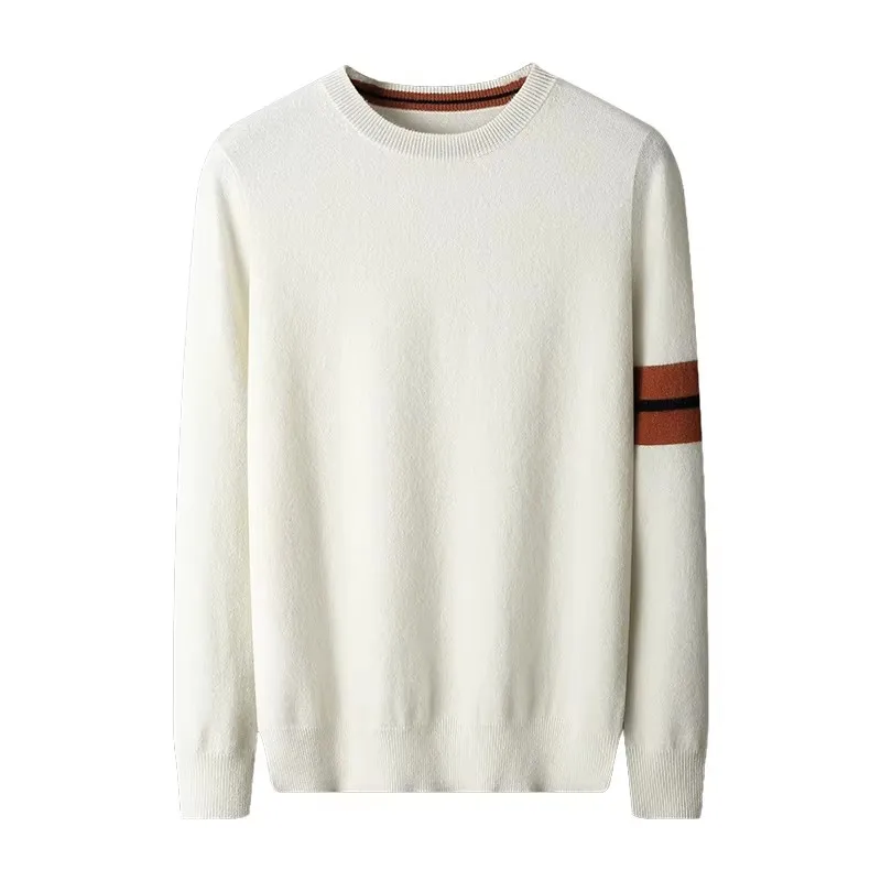High-End Men's 100% Cashmere Sweater round Neck Thickened Color-Block Knitted Wool Versatile Base Shirt