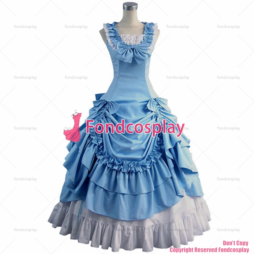 fondcosplay Gothic Lolita Punk Medieval Gown Light Blue Ball Long Evening Dress white skirt cosplay costume CD/TV[CK1413]