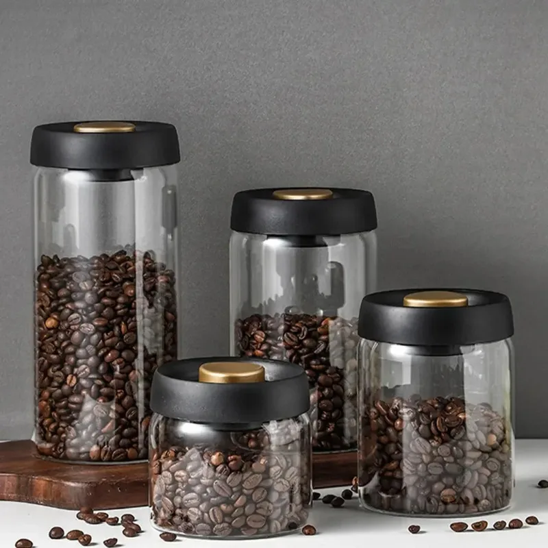 Vacuum Sealed Jug Coffee Beans Glass Airtight Canister Food Grains Candy Keep Fresh Moisture-proof Air Extraction Storage Jar