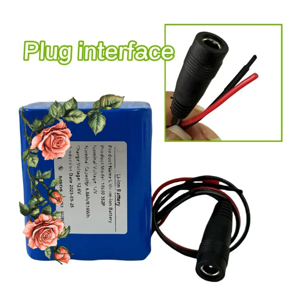 12V 6800mAh 18650 Rechargeable 3S2P Battery Pack  Suitable for Projector, Speaker, And Wireless Monitoring Battery Replacement