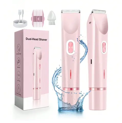 Women's Bikini Trimmer, Dual Head Ladies Hair Removal Trimmer With Ceramic Blades And Type-C Charging Port, Suitable For Women's Intimate Area, Underarms, Legs, Arms And Face