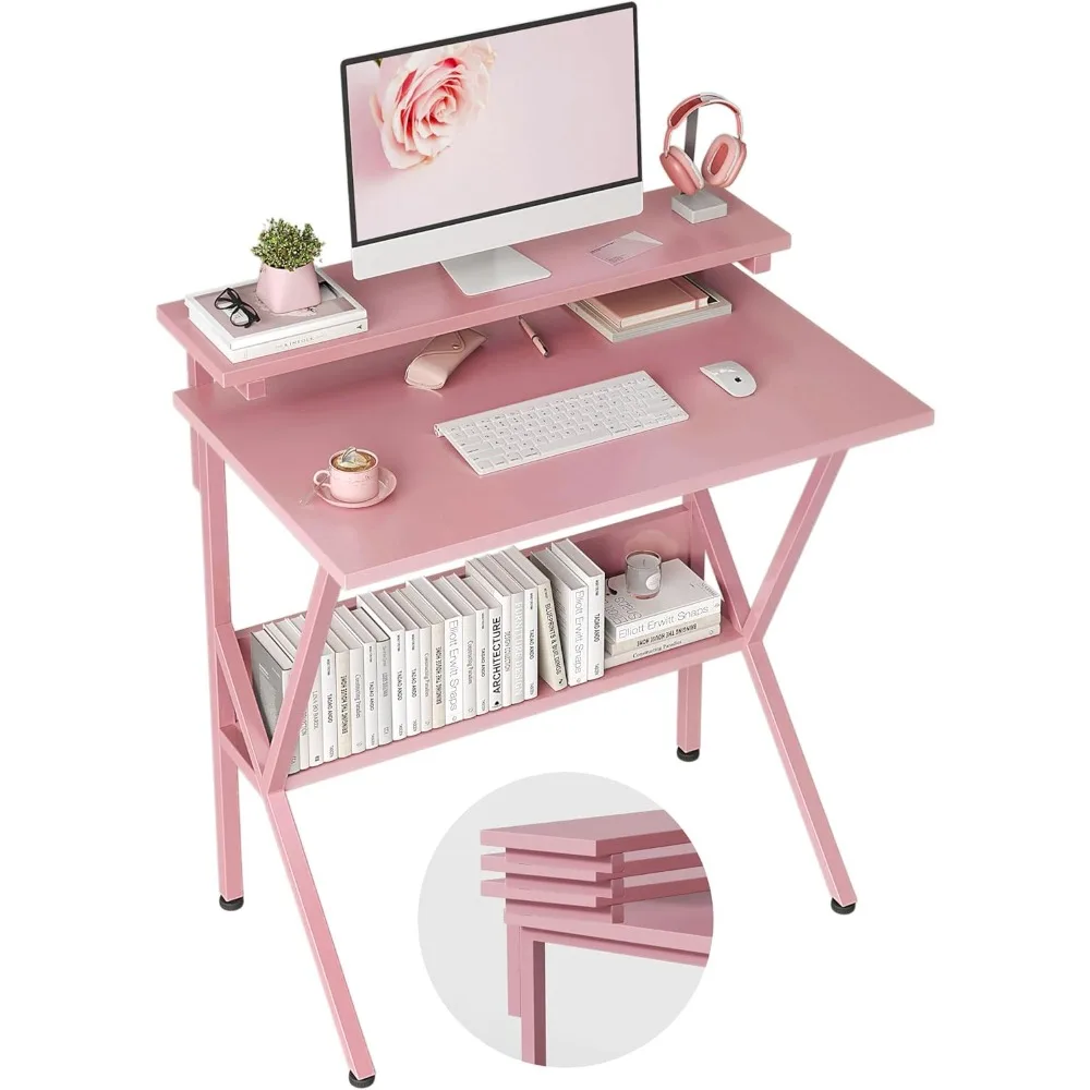 Computer Desk for Small Spaces, with Adjustable Monitor Stand, Compact Desk with Storage, 27.5 Inch Study Desk