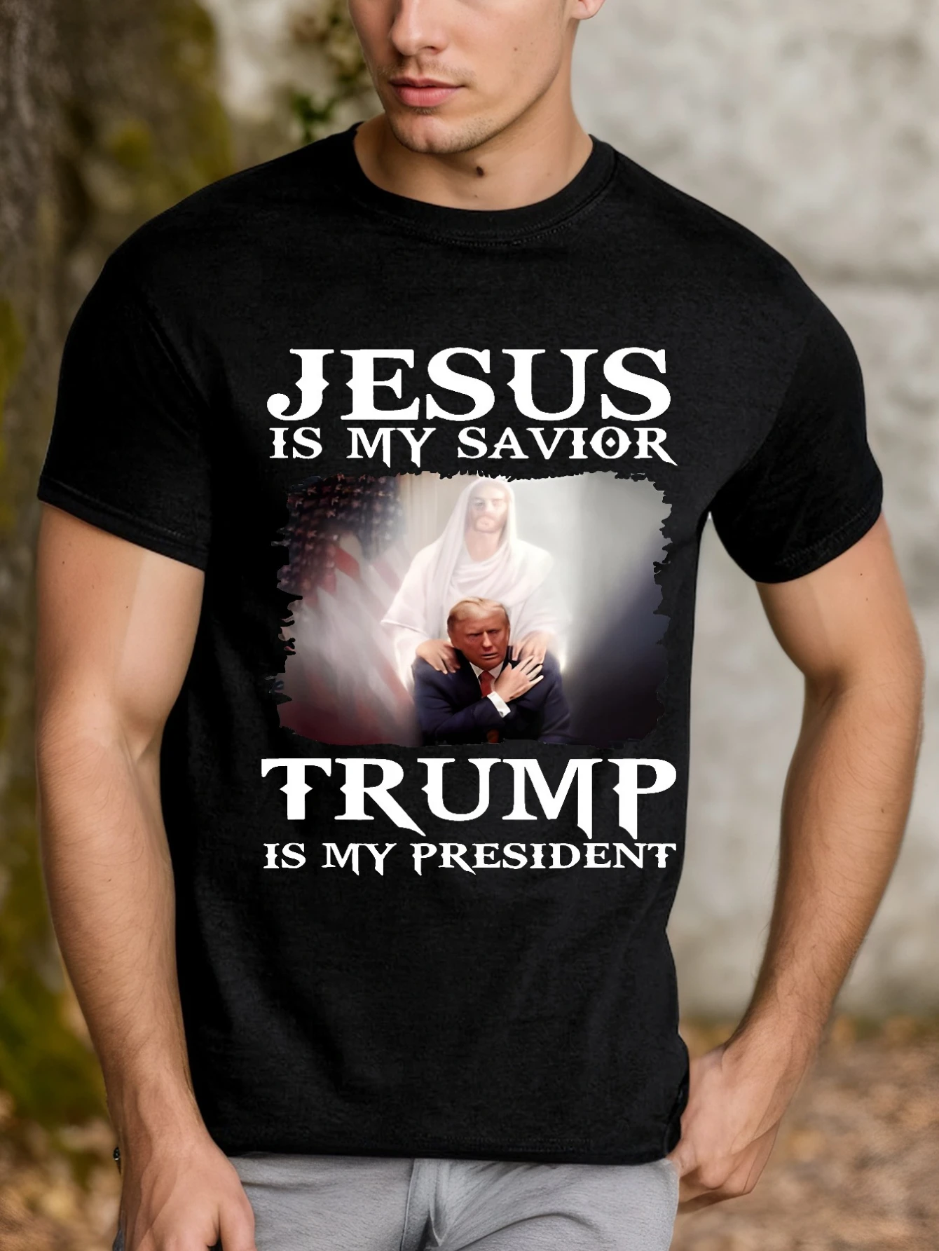 NEW Jesus Is My Savior Trump Is My President T-Shirt High Quality Cotton Tops Hipster Short Sleeve Nostalgia Retro Streetwear