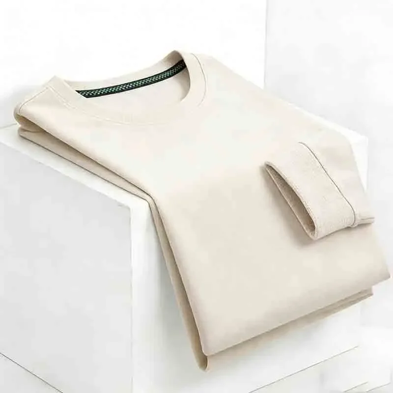 Men's Trendy Camel Waffle Texture Crew Neck Long Sleeve Pullover Fashion Casual Top for Street Style