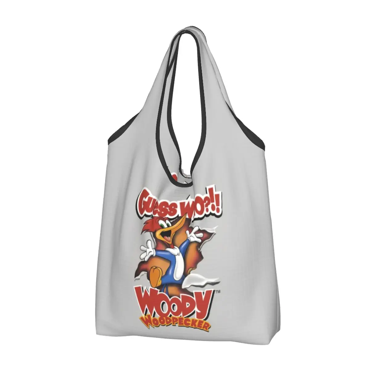 Custom Reusable Cartoon Woody Woodpecker Animation Shopping Bag Women Tote Bag Portable Groceries Shopper Bags