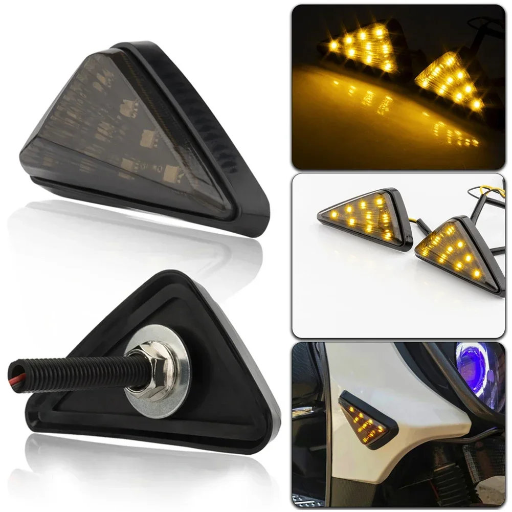 2Pcs For Kawasaki Yamaha Honda Suzuki Motorcycle Turn Signal Lights Triangle Indicator Blinker Side Lights Motorbikes Yellow