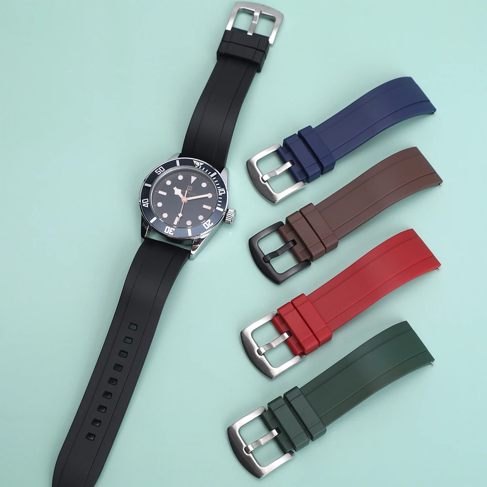Quality Fluoro Rubber Watch Strap 18mm 19mm 20mm 21mm 22mm 24mm Sport Watchband Black Green Wristband With Quick Release Band