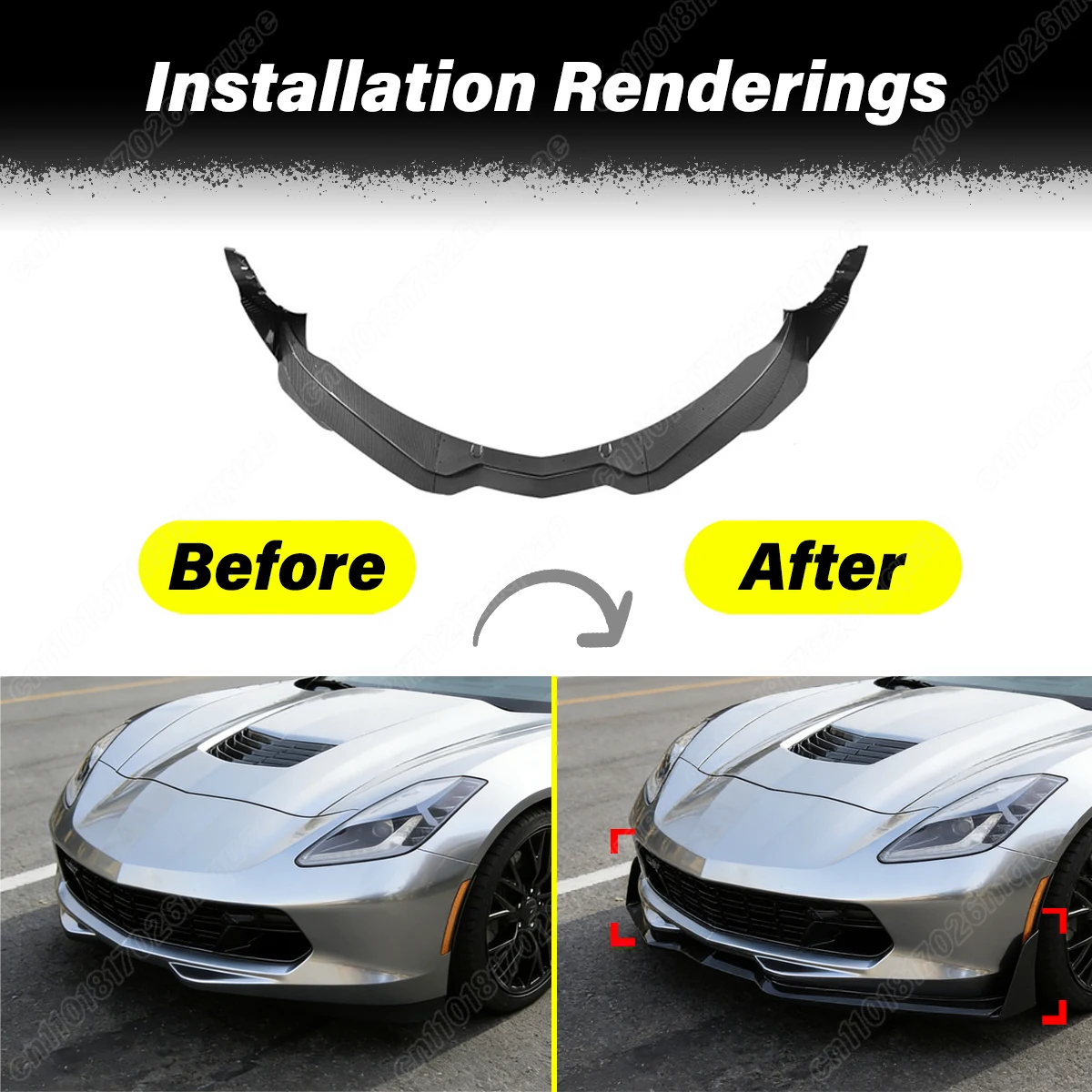 For Chevrolet Corvette C7 2014 2015 2016 2017 2018 2019 Car Front Bumper Spoiler Lip Front Fender Decorative Accessories Kit