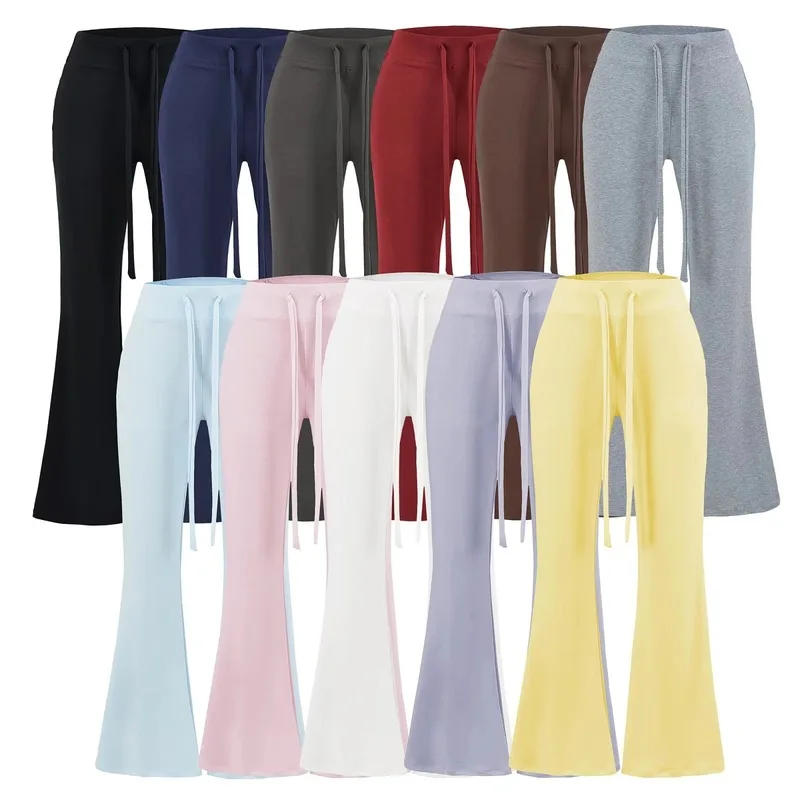 Women's Low Waist Drawstring Sweatpants Streetwear High-Rise Tight Fitting Trousers Casual Long Pants Y2K Fashion