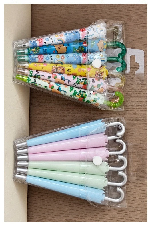 Set of 6 Morandi Color Umbrella Shaped Ballpoint Pens Fresh Cartoon Umbrella Pen Student Holiday Prize Pen