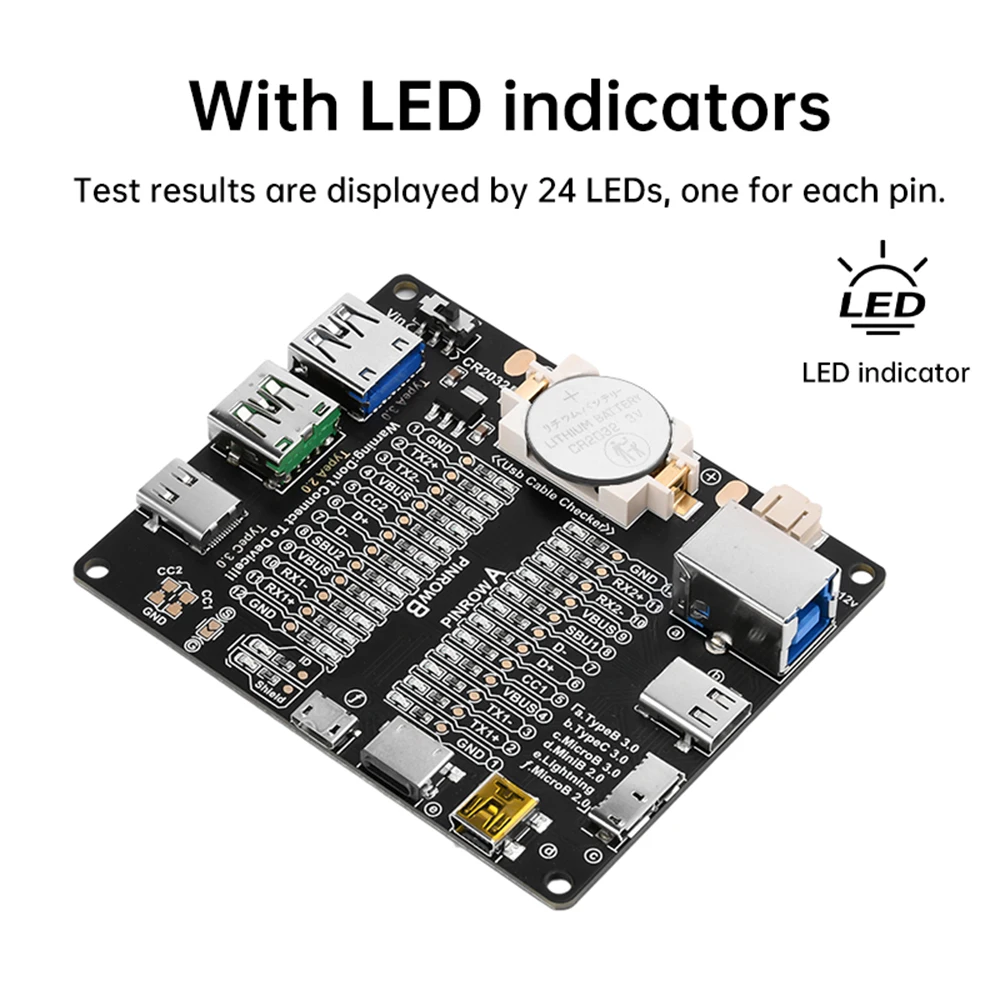 DC 3-12V USB Data Cable Test Board USB Cable Checker Type-C Micro A Type B Test Board Without Battery Wtih Shell LED Light