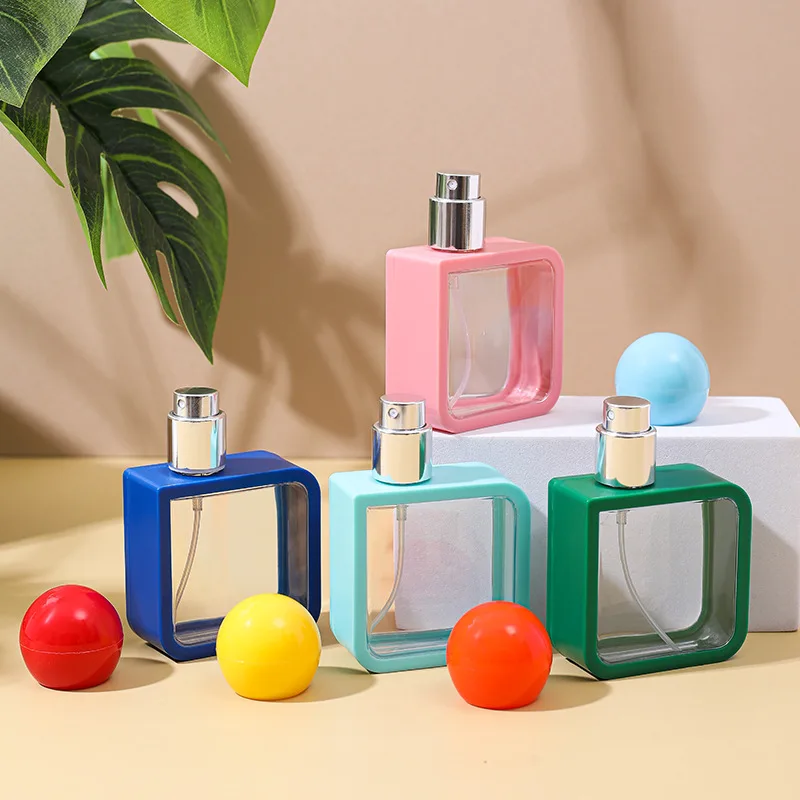 40ml Empty Square Perfume Bottle Colorful ABS Empty Pump Spray Refillable Cosmetic Container Portable Perfume Mist Atomizer