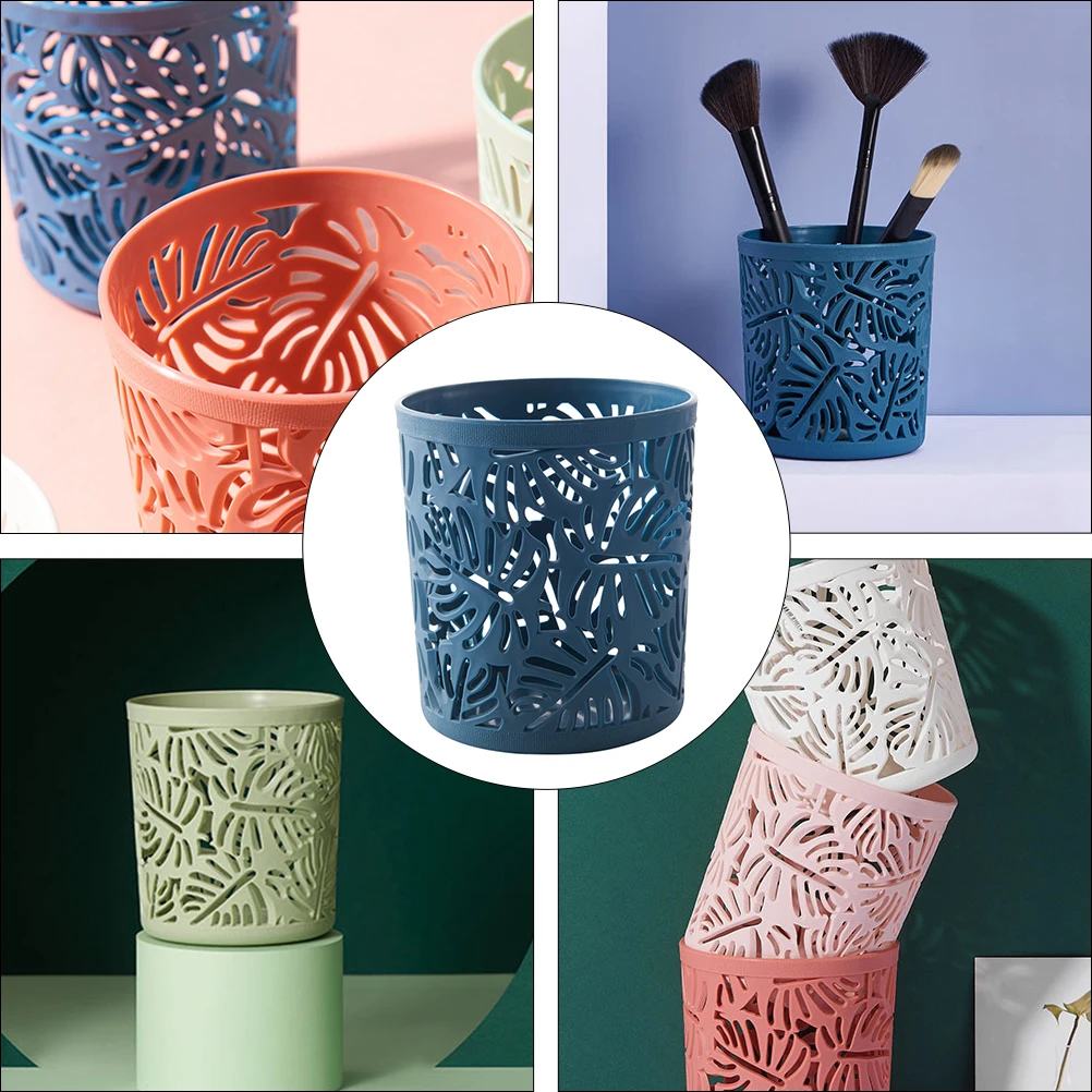

3pcs Pencil Holder Desk ganizer Lightweight Plastic Stationery Bucket Hollow Pot Large Capacity Compartment Design