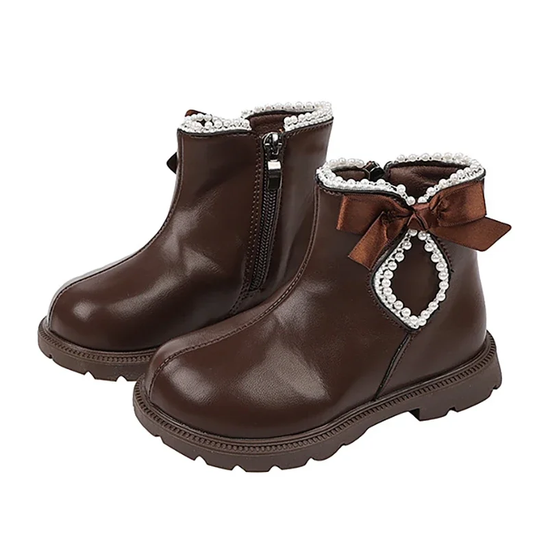 Crianças quentes botas antiderrapantes resistentes ao desgaste estudantes lazer calçados meninos meninas sapatos de couro crianças moda botas de neve curtas