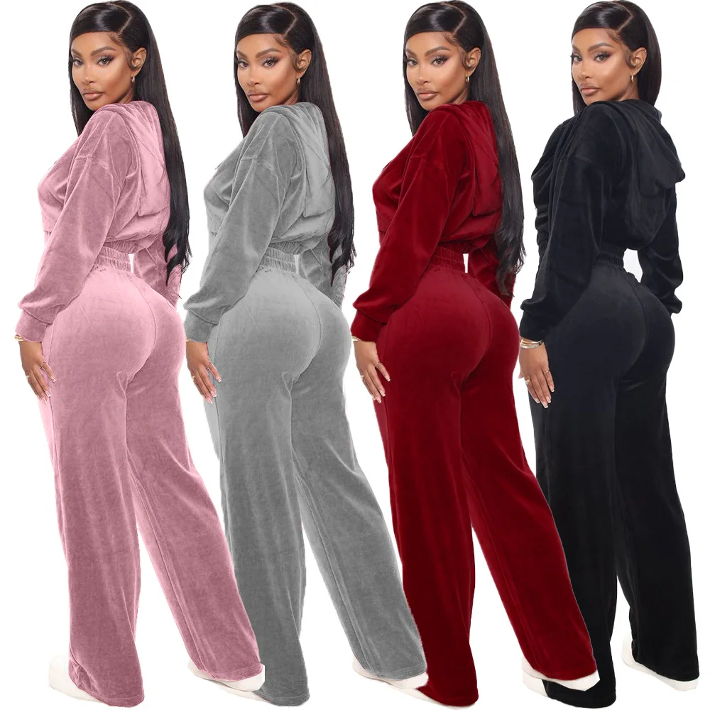 Spring Velour Women Sport Suit Tracksuit Hooded Jacket Sweater+pant Running Jogger Fitness Workout Casual Training Set Sweatsuit