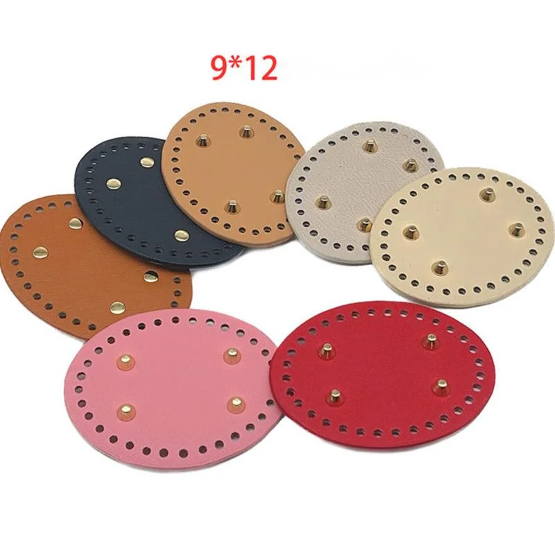 4pcs Oval Long Bottom For Knitted Bag PU Leather Bag Accessories Handmade Bottom With 32 Holes DIY Crochet Bag Bottom