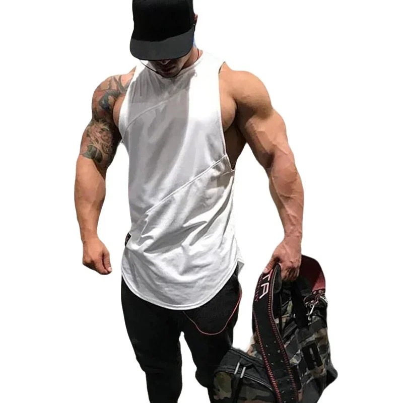 Plain Running Vests Mens Gym Sleeveless Shirt Summer Cotton Stitching Mesh Breathable Fitness Tank Tops Muscle Singlets