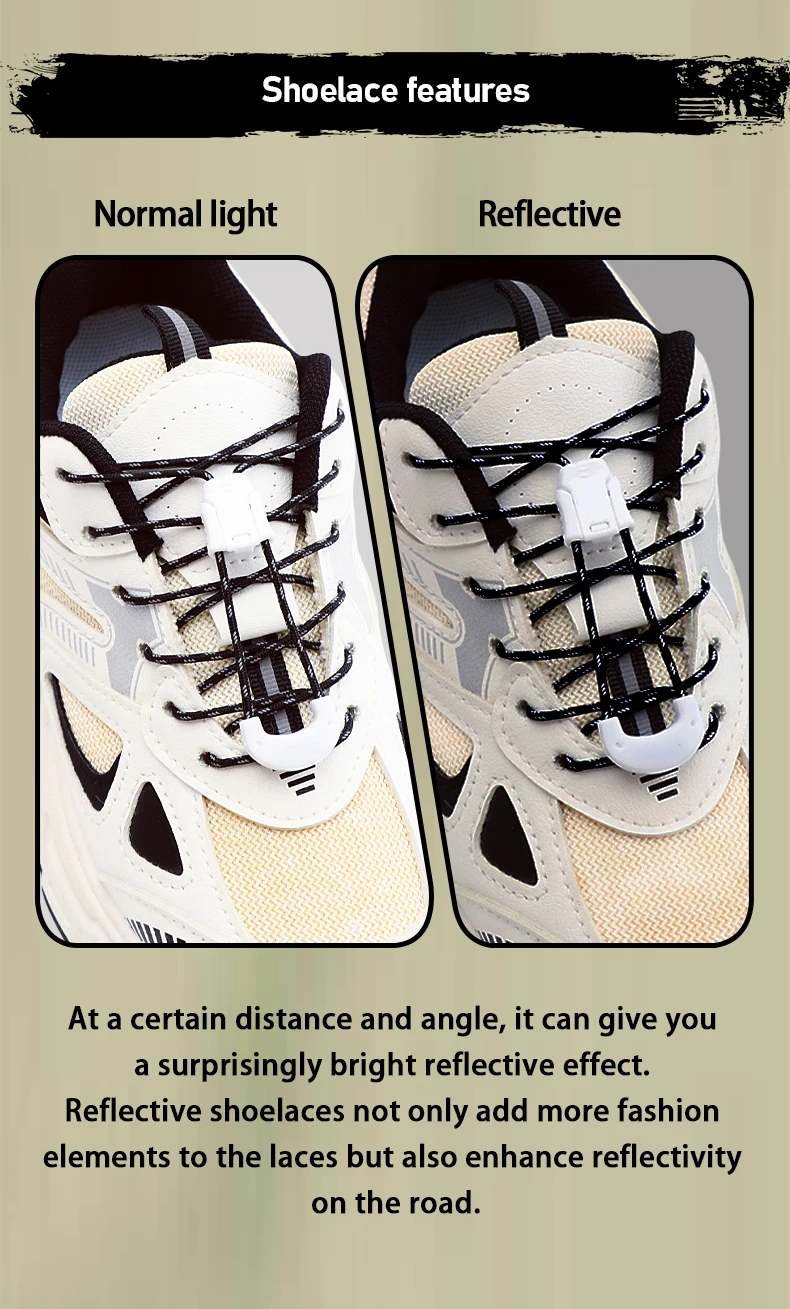 Reflektierende Schnürsenkel-Schnalle ohne Binden, Schnellverschluss für Sportschuhe, Laufschuhe und Sneaker – Detail 6