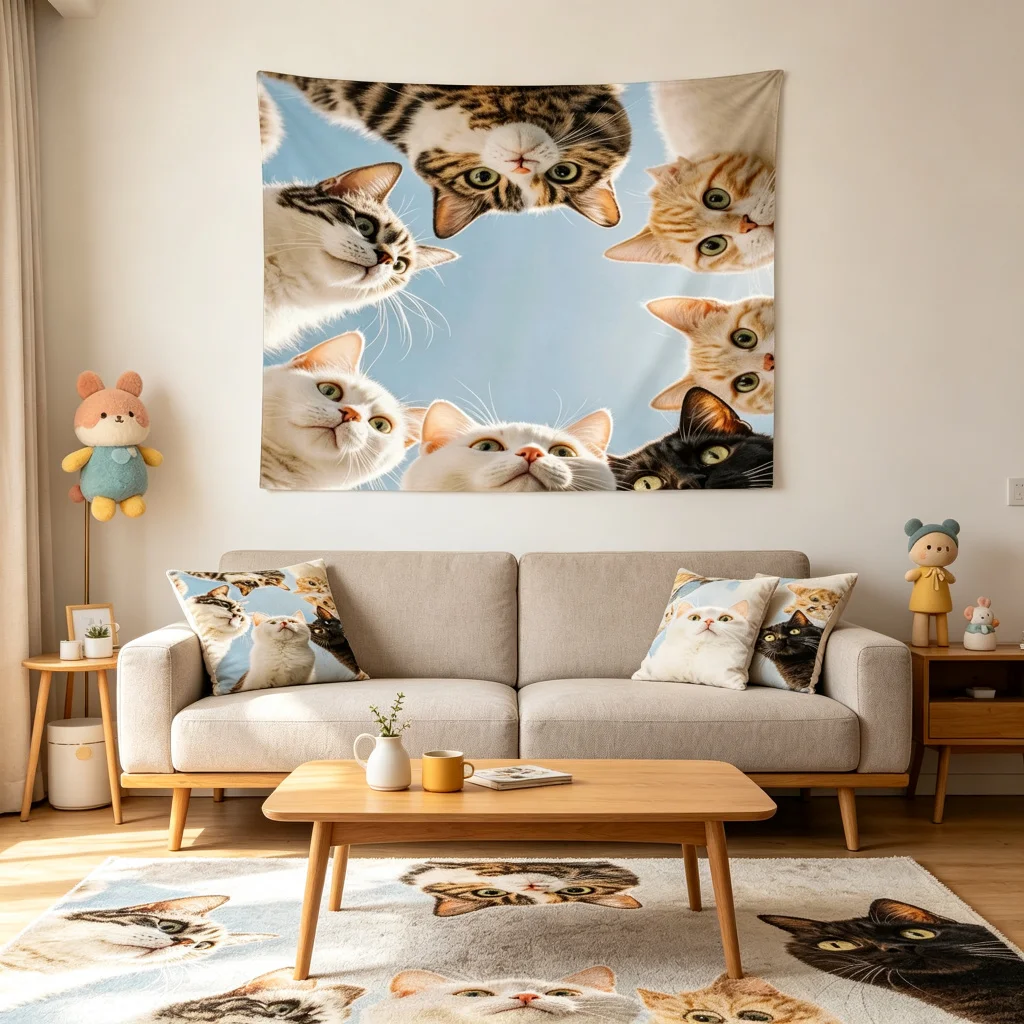 1PC Multiple Cat Top View Art Print Backdrop Banner, Bedroom Living Room Photo Background, Polyester, Home Decor, Wall Art