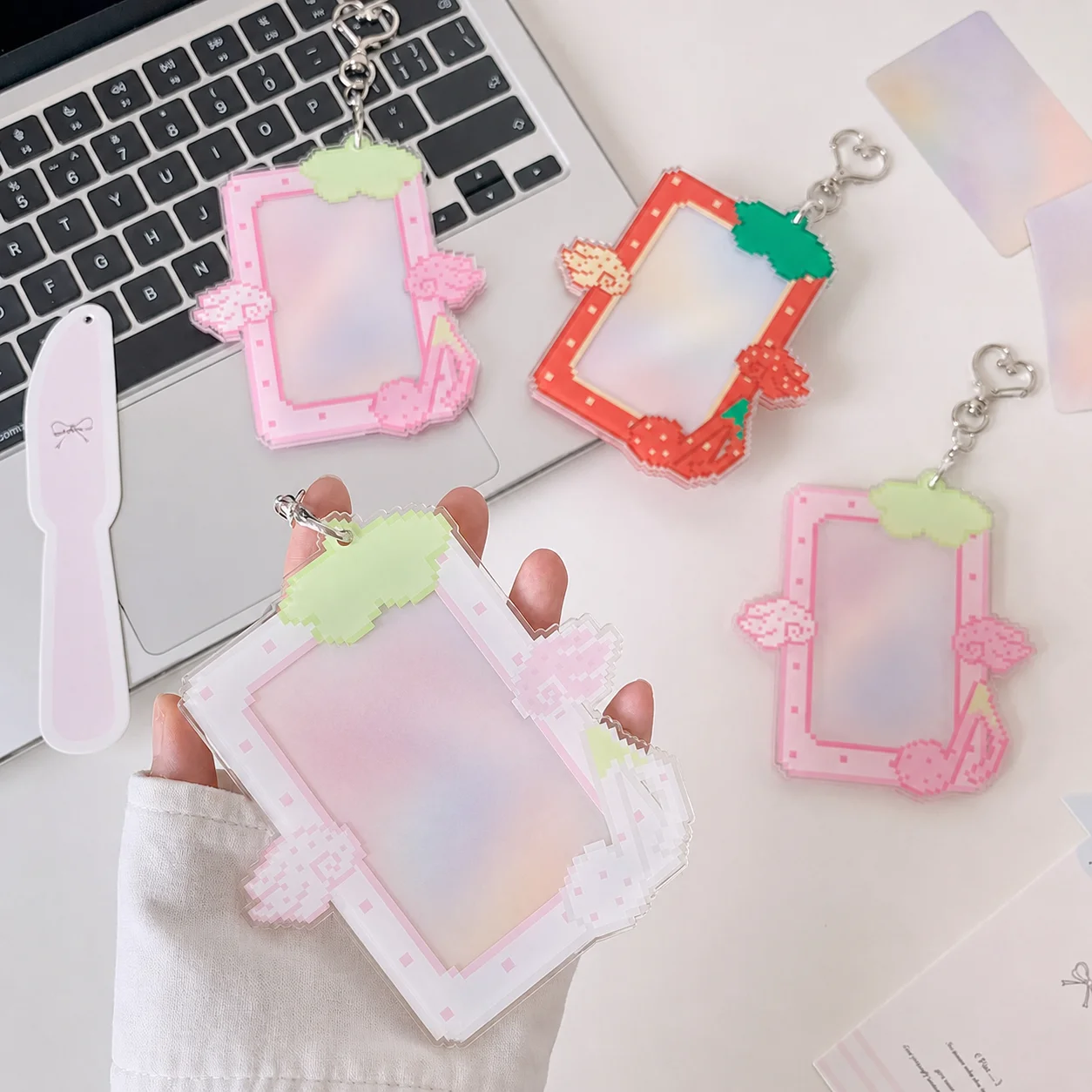 Pixel Fruit Card Holder Multiple Color 3 Inch Card Case Bag Charm Card Holder Transparent Acrylic Photocard Holder For Backpack