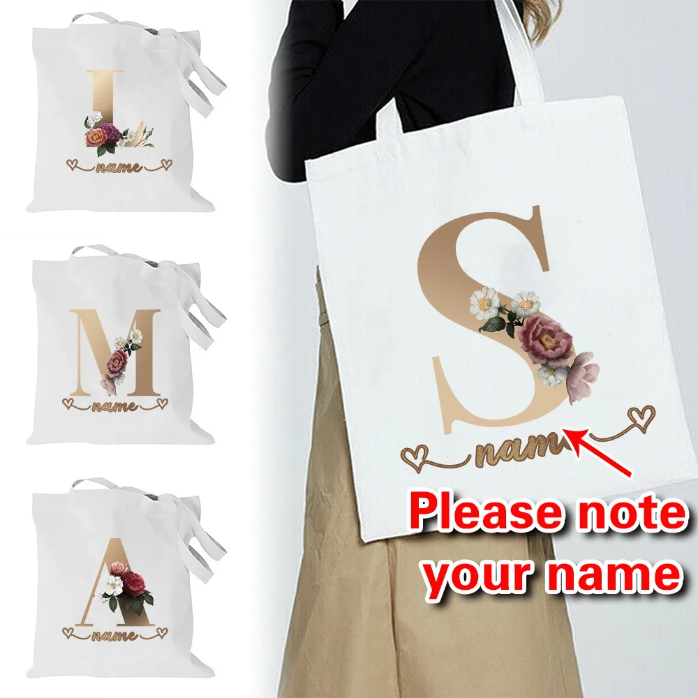 

Customized Women's Handbag Canvas Shopping Bag Rose Gold Letter Series Commuting Multifunctional Handbag Work Tote Bag
