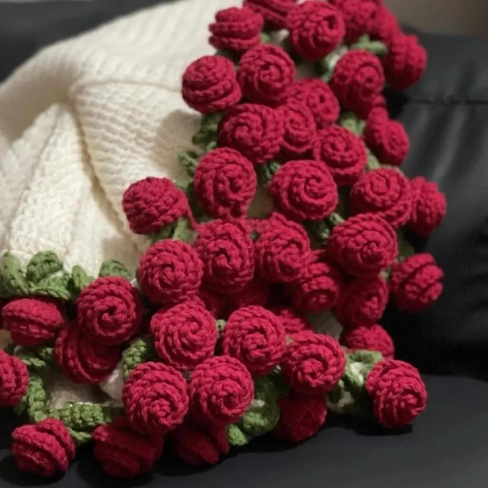 

Luxurious Comfort Crochet Blanket Handmade Crochet Flowers Blanket Romantic Rose Bouquet Knitted Throw for Mother's Day Gift