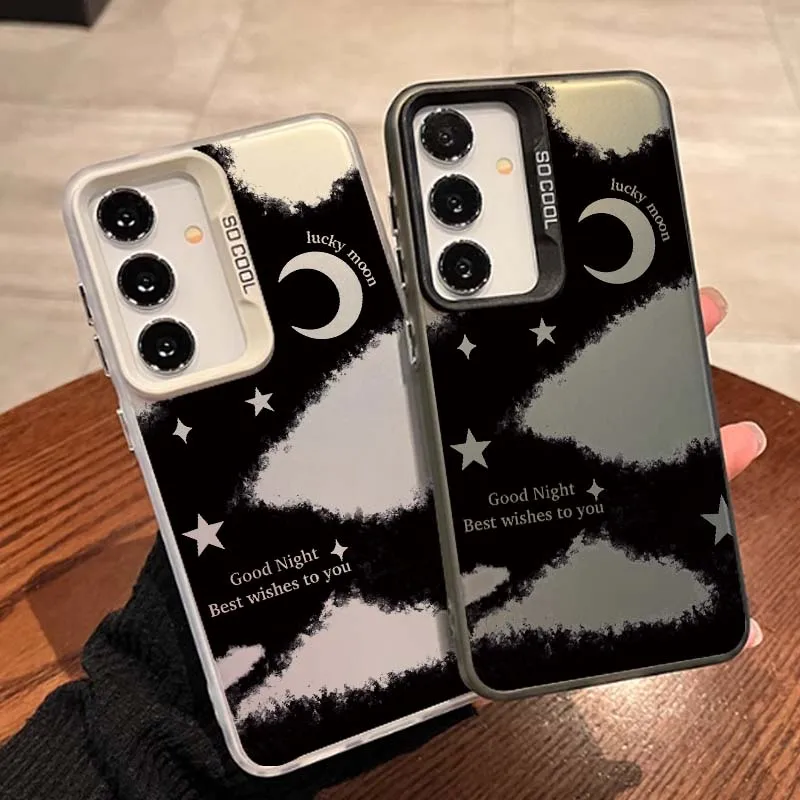 Cartoon Starry Night Greeting For Samsung Galaxy A15 A14 A13 A12 A11 A10 A06 A05 A04 A03 A02 A04s A04e Colored Silver Phone Case