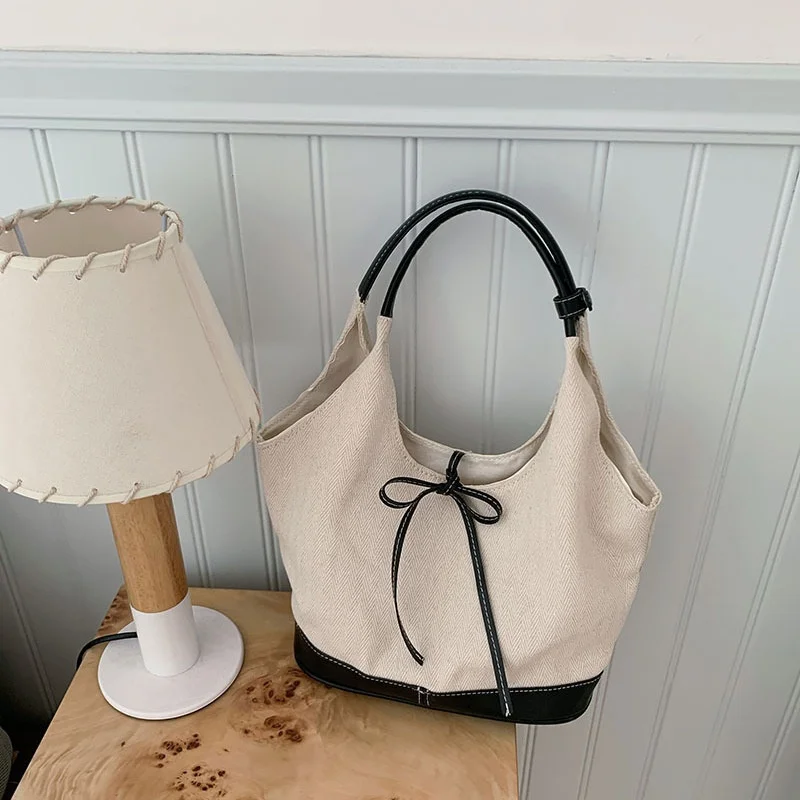 

Retro Trend Lady Axillary Bag New Womens Bag Fashion Shoulder Bags High Capacity Leisure Versatile Tote Bags Beige Canvas Bags