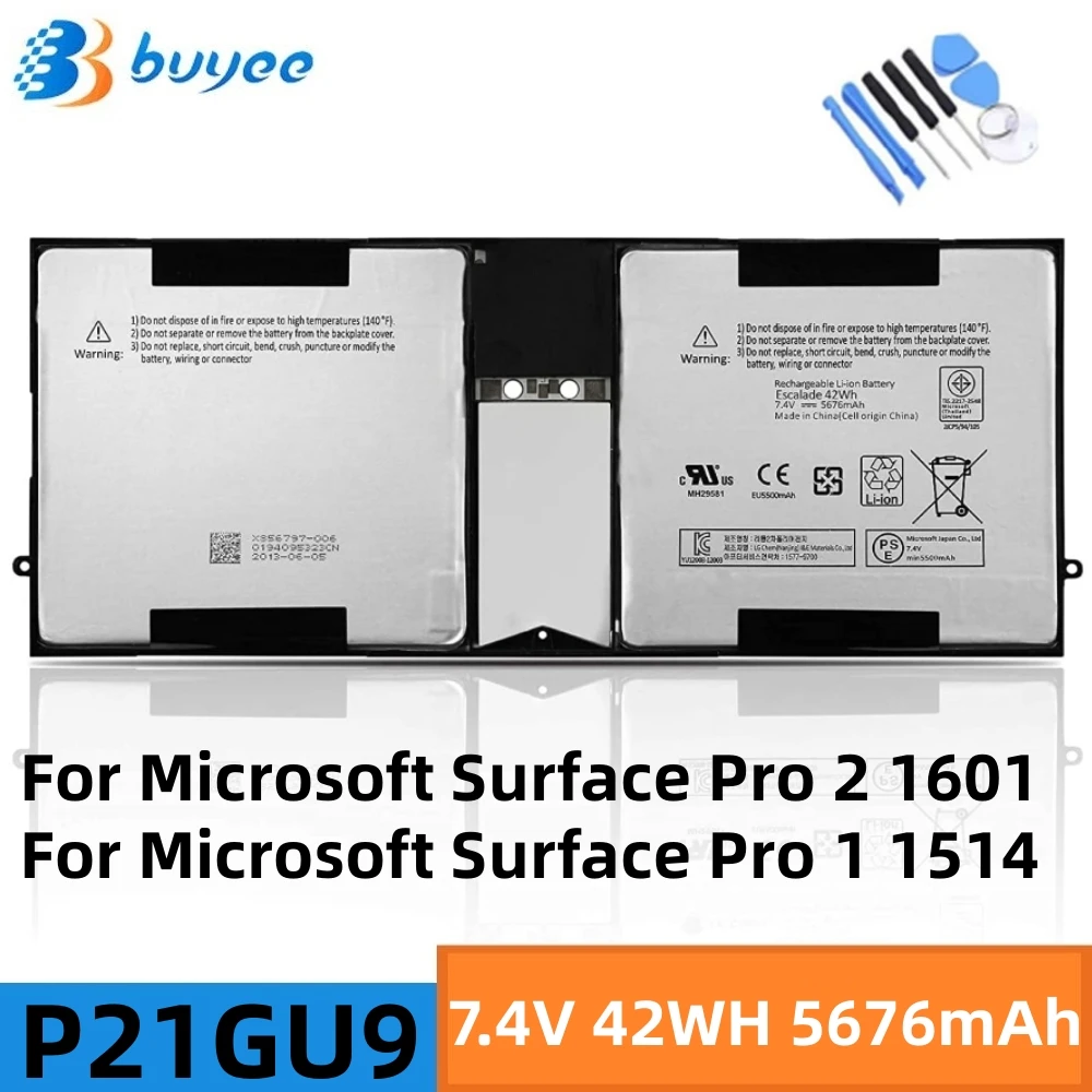 

7.4V 42WH 5676mAh P21GU9 Replacement Laptop Battery For Microsoft Surface Pro 2 1601&Pro 1 1514 Notebooks 2ICP5/94/104