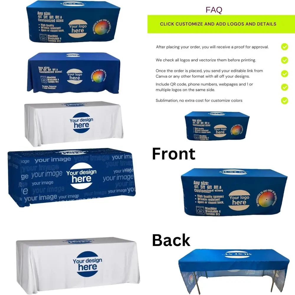 

Custom Logo Printed Tablecloths for Tradeshows, Weddings, and Special Events - 4FT, 6FT, 8FT Tables