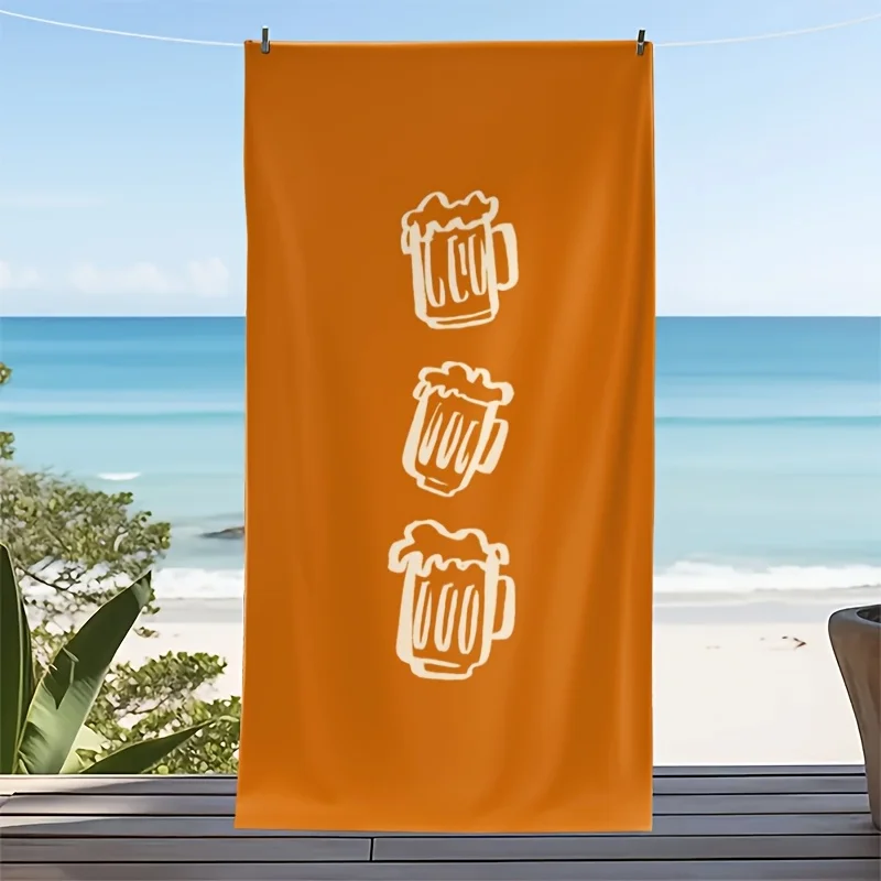 Simple Hand-Painted Style Beer Theme polyester microfiber beach towel is highly absorbent, suitable swimming and beach outings