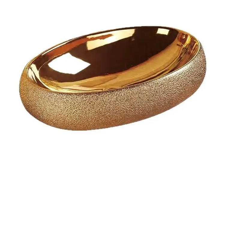 Gold Glaze Ceramic Round Vessel Sink Electroplated Vanity Basin for Home Bathroom Balcony Light Luxury Wash Hand Basin